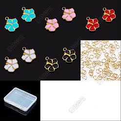 Couleur Mélangete 304 acier inoxydable émail pendentifs, avec des anneaux de saut ouverts, charmes de fleurs, or, couleur mixte, 13x11.3mm