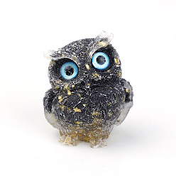 Obsidian Resin Home Display Decorations, with Natural Obsidian Chips and Gold Foil Inside, Owl, Random Eye Color, 60x50x42mm