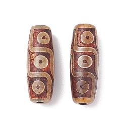 Coral Tibetan Style 9-Eye dZi Beads , Natural Agate Beads, Dyed & Heated, Rice, Coral, 29~30x9~11mm, Hole: 2.5~3mm