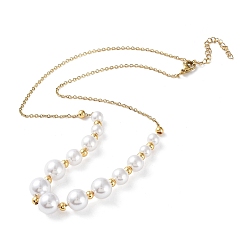 Doré  Collier de perles graduées en perles de plastique, avec placage sous vide 304 chaînes de câbles en acier inoxydable, or, 17.52 pouce (44.5 cm)
