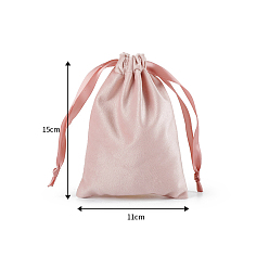 Misty Rose Velvet Pouches, Drawstring Bags, Gift Bag, Rectangle, Misty Rose, 15x11cm