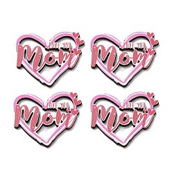 Pink Mother's Day Wooden Cabochon, Heart, Pink, 39.5x45x2.5mm