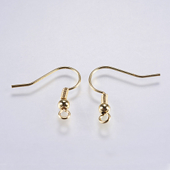 Golden Brass Earring Hooks, with Horizontal Loop, Long-Lasting Plated, Lead Free & Cadmium Free, Golden, 18.5x18x3mm, Hole: 1.5mm, 20 Gauge, Pin: 0.8mm