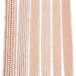 Antique White Electroplate Glass Beads Strands, Opaque Solid Color, AB Color Plated, Faceted, Rondelle, Antique White, 8x6mm, Hole: 1mm, about 60~62pcs/strand, 39~40cm