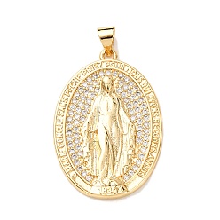 Прозрачный Латунные микро проложить кубического циркония подвески, стойки покрытие, долговечный, без свинца и без кадмия, овальные с рисунками " virgin mary", реальный 18 k позолоченный, прозрачные, 32.5x22x3 мм, отверстие : 5x4 мм