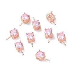Plum 925 Sterling Silver Peg Bails, with Cubic Zirconia, Square, Rose Gold, Plum, 9x4x4.5mm, Hole: 2.5x1.5mm, Pin: 0.6mm