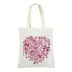 Heart DIY Reusable Shopping Bag Diamond Painting Kits, Including Resin Rhinestones, Pen, Tray & Glue Clay, Heart Pattern, 350x280mm