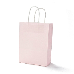 Misty Rose Rectangle Paper Bags, with Handles, for Gift Bags and Shopping Bags, Misty Rose, 22x16x7.9cm, Fold: 22x16x0.2cm