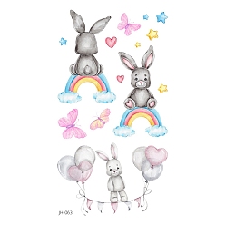 Rainbow Rabbit Pattern Removable Temporary Tattoos Paper Stickers, Rainbow, 10.5x6cm