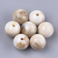 Blanc Floral Perles acryliques, style de pierres fines imitation, ronde, floral blanc, 14x13.5mm, trou: 2 mm, environ 330 pcs / 500 g