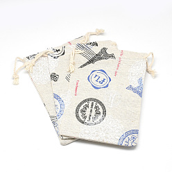 Wheat Printed Polycotton(Polyester Cotton) Packing Pouches Drawstring Bags, Wheat, 14x10cm