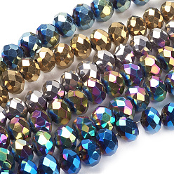 Mixed Color Electroplate Glass Bead Strands, Faceted, Rondelle, Mixed Color, 12x8~9mm, Hole: 1.5mm, about 72pcs/strand, 24 inch