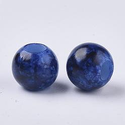Dark Blue Spray Painted Acrylic European Beads, Large Hole Beads, Rondelle, Dark Blue, 9.5x8mm, Hole: 4mm, about 1260pcs/500g