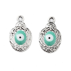 Turquoise Alloy Enamel Pendants, Bird with Evil Eye Charm, Cadmium Free & Nickel Free & Lead Free, Antique Silver, Turquoise, 20x11.5x2mm, Hole: 1.6mm