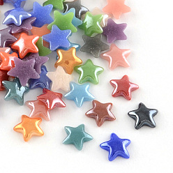 Mixed Color Pearlized Plated Opaque Glass Cabochons, Star, Mixed Color, 7.5x8x2mm