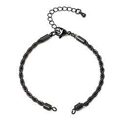 Black Adjustable Braided Brass Rope Chain Bracelet Making for DIY Connector Findings, Black, 6.50 inch(16.5cm), Hole: 2mm