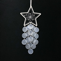 Star Woven Net/Web with Shell Wind Chime, Polyester Door Wall Pendant Decoration, Star, 460mm