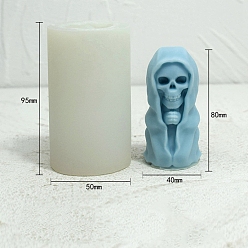 White 3D Halloween Skull Death DIY Food Grade Silicone Candle Molds, Aromatherapy Candle Moulds, Scented Candle Making Molds, White, 5x9.5cm