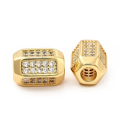 Real 18K Gold Plated Rack Plating Brass Micro Pave Cubic Zirconia European Beads, Large Hole Beads, Long-Lasting Plated, Cadmium Free & Lead Free, Hexagon, Real 18K Gold Plated, 13.5x10x8.5mm, Hole: 4mm