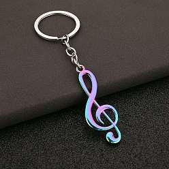 Rainbow Color Zinc Alloy Musical Note Pendant Keychain, for Bag Car Key Decoration, Rainbow Color, Pendant: 5.2x1.8cm