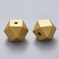 Gold Painted Natural Wood European Beads, Large Hole Beads, Polygon, Gold, 19.5x19.5x20mm, Hole: 4.5mm
