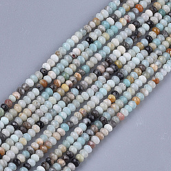 Flower Amazonite Natural Flower Amazonite Beads Strands, Faceted, Rondelle, 3.5~4x2.5~3mm, Hole: 1mm, about 120~122pcs/strand, 14.9 inch~15.1 inch