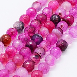 Fuchsia Faceted Natural Agate Beads Strands, Dyed & Heated, Round, Fuchsia, 7.5~8mm, Hole: 0.8mm, about 48pcs/strand, 14.2 inch(36cm)
