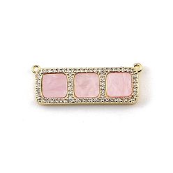 Pink Brass Micro Pave Clear Cubic Zirconia Connector Charms, with Resin, Rectangle with Square Links, Rack Plating, Long-Lasting Plated, Cadmium Free & Lead Free, Real 18K Gold Plated, Pink, 12x32x3mm, Hole: 1mm