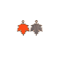 Orange Red Thanksgiving Theme Alloy Enamel Pendants, Maple Leaf Charm, Golden, Orange Red, 24x19mm