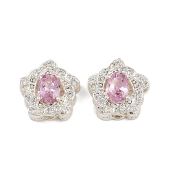 Pink Многожильные звенья из латуни с паве из кубического циркония, долговечный, цветок, серебряный цвет гальваническим, розовые, 13.5x13.5x6 мм, отверстие : 2 мм