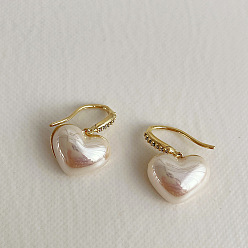 Heart Pearl Earrings Retro zircon pearl small heart earrings femininity simple and versatile ear hook ear jewelry