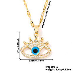 Золотой Модные хип-хоп-стиль латунные полные кристаллы стразы корона синяя подвеска сглаза dapped цепи ожерелья для женщин, золотые, 15.75 дюйм (40 см)
