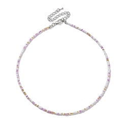 Plum Glass Beaded Necklace, with Alloy Clasps, Plum, 16.10 inch(40.9cm)