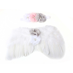 White Mini Doll Angel Wing Feather, with Hair Band, for DIY Moppet Making Kids Photography Props Decorations Accessories, White, 180x285mm