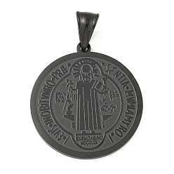 Черный Модные колье с ионным покрытием (IP) плоской круглой формы с подвесками из нержавеющей стали сан-бенито 304, чёрные, 33x30x1.5 мм, отверстие : 8x5 мм