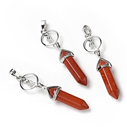 Red Jasper Natural Red Jasper with Brass Pendants, Cadmium Free & Lead Free, Bullet Shaped, 65~70mm, Hole: 4.6mm