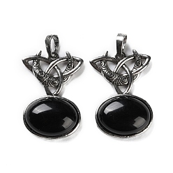 Обсидиан Природные подвески обсидиана, с латунной фурнитурой , без свинца и без кадмия, луна с овалом, 34x24x6 мм, отверстие : 6.5x5 мм