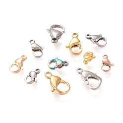 Mixed Color Stainless Steel Lobster Claw Clasps, Mixed Color, 9~15x6~8.5x3~4mm, Hole: 1~1.8mm