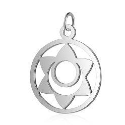 Stainless Steel Color 304 Stainless Steel Pendants, Chakra, Svadhishthana, Flat Round with Flower, Stainless Steel Color, 22.5x19x1mm, Hole: 3mm