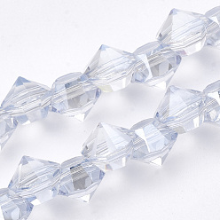 Alice Blue Electroplated Glass Beads Strands, Pearl Luster Plated, Faceted, Diamond, Alice Blue, 6x5mm, Hole: 1mm, about 100pcs/strand, 17.12 inch