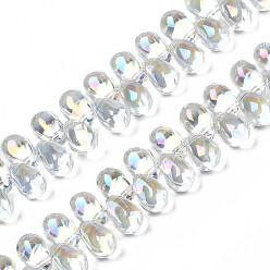 Clear AB Electroplate Transparent Glass Beads Strands, AB Color Plated, Teardrop, Clear AB, 9x6x6mm, Hole: 0.8mm, about 99pcs/strand, 14.96''(38cm)