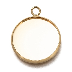 Real 18K Gold Plated 304 Stainless Steel Pendant Cabochon Settings, Plain Edge Bezel Cups, Flat Round, Real 18K Gold Plated, Tray: 18mm, 24.5x20x2mm, Hole: 2.5mm