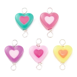 Silver Opaque Resin Connector Charms, Heart Links with Copper Wire Loops, Mixed Color, Silver, 27x17x11mm, Hole: 3.5mm