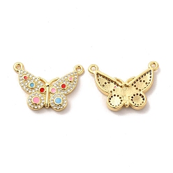 Golden Brass Micro Pave Clear Cubic Zirconia Connetor Charms, with Enamel, Butterfly, Golden, 16x23.5x2.5mm, Hole: 1mm