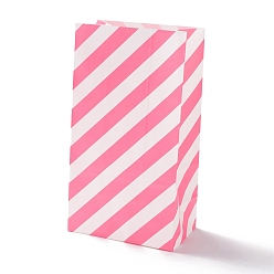 Hot Pink Rectangle Kraft Paper Bags, None Handles, Gift Bags, Stripe Pattern, Hot Pink, 13x8x24cm