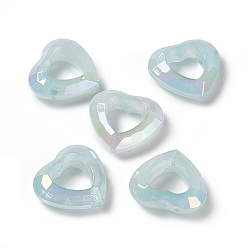 Aqua UV Plating Rainbow Iridescent Acrylic Bead Frames, Faceted Heart, Aqua, 24x26x9mm, Hole: 1.5mm, Inner Diameter: 13x13mm