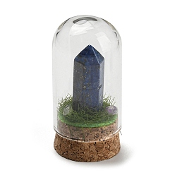Lapis Lazuli Natural Lapis Lazuli Bullet Display Decoration with Glass Dome Cloche Cover, Cork Base Bell Jar Ornaments for Home Decoration, 30x59.5~62mm