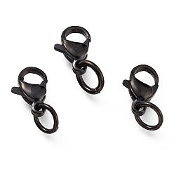 Black 304 Stainless Steel Lobster Claw Clasps Ion Plating(IP), With Jump Ring, Electrophoresis Black, 9x5.5x3.5mm, Hole: 3mm, Jump Ring: 5x0.6mm