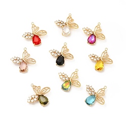 Mixed Color K9 Glass Pendants, with Light Gold Brass Finding, Butterfly Charms, Mixed Color, 30.5x30x5.5mm, Hole: 1.6mm