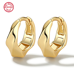 Real 18K Gold Plated 925 Sterling Silver Twist Hoop Earrings, with S925 Stamp, Real 18K Gold Plated, 12mm